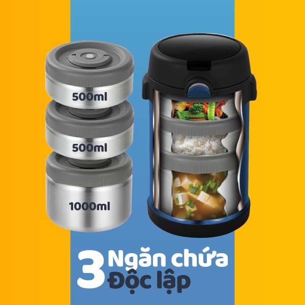 Bộ Hộp Cơm Giữ Nhiệt 2GOOD Lunch Box HC01 (2000ml) - Kèm Muỗng Và Đũa Inox 304