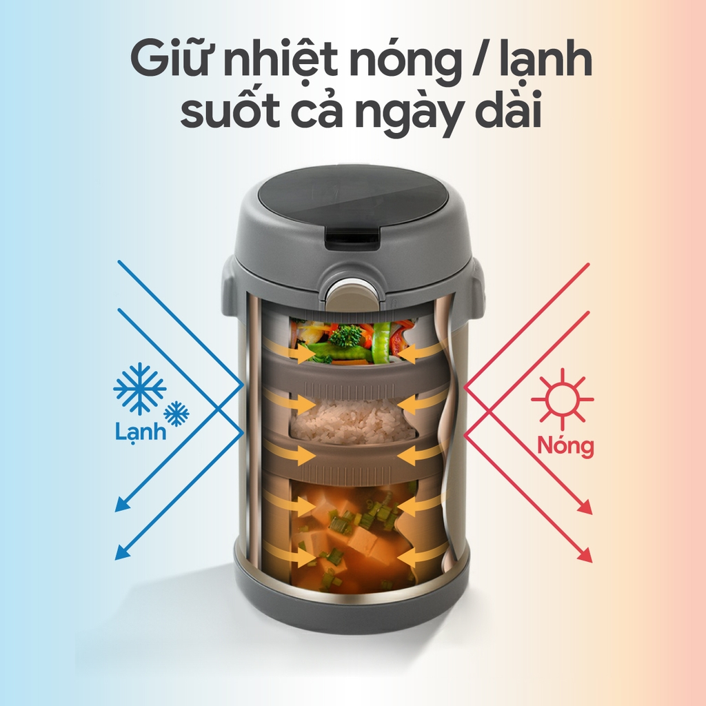 Bộ Hộp Cơm Giữ Nhiệt 2GOOD Lunch Box HC01 (2000ml) - Kèm Muỗng Và Đũa Inox 304