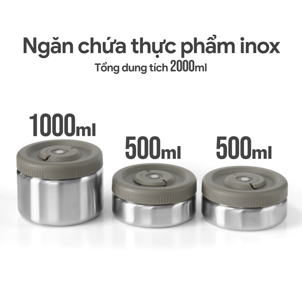 Bộ Hộp Cơm Giữ Nhiệt 2GOOD Lunch Box HC01 (2000ml) - Kèm Muỗng Và Đũa Inox 304