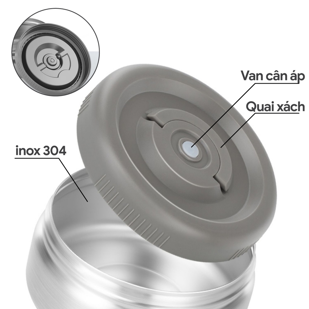 Bộ Hộp Cơm Giữ Nhiệt 2GOOD Lunch Box HC01 (2000ml) - Kèm Muỗng Và Đũa Inox 304