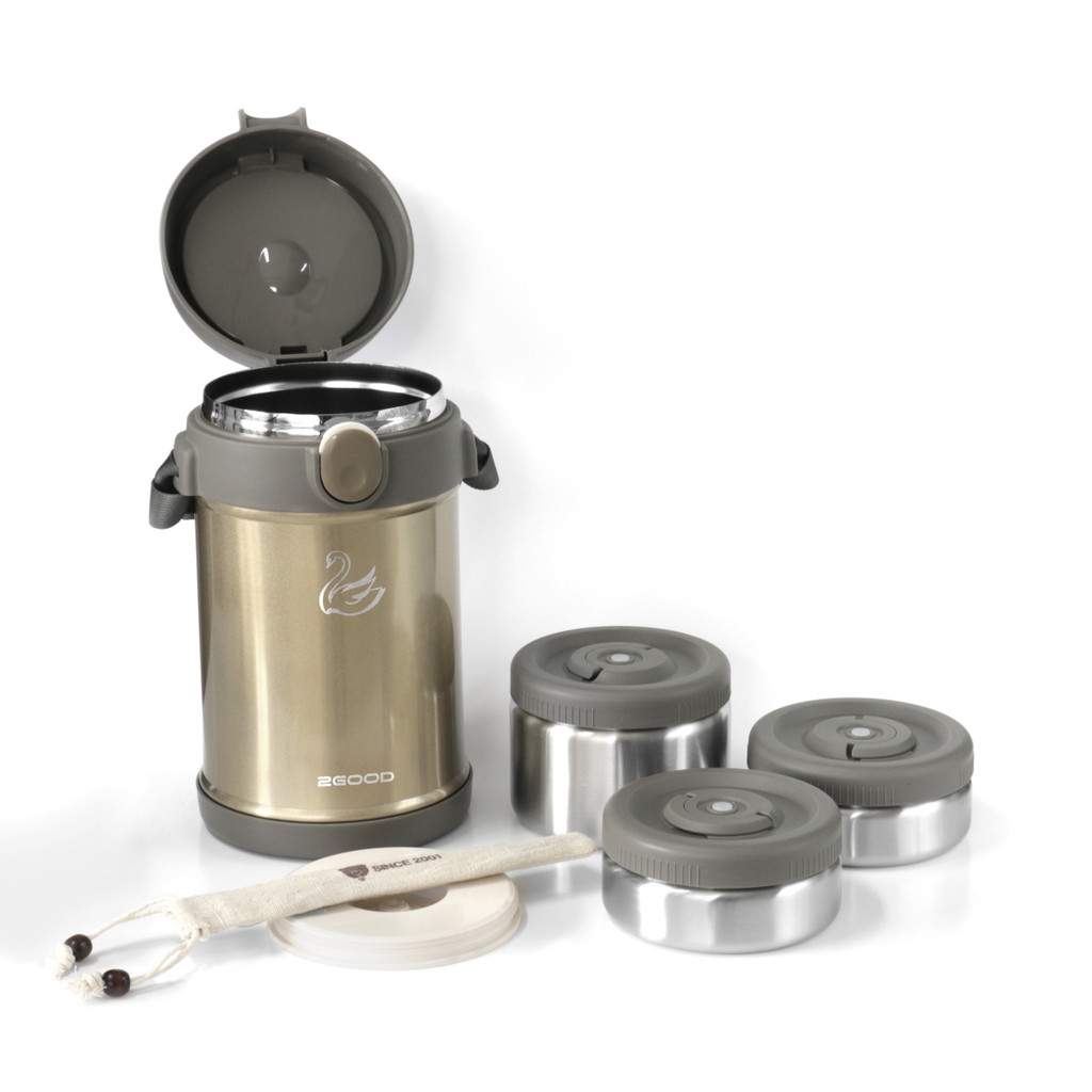 Bộ Hộp Cơm Giữ Nhiệt 2GOOD Lunch Box HC01 (2000ml) - Kèm Muỗng Và Đũa Inox 304