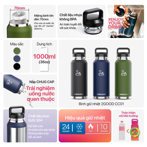 Bình Giữ Nhiệt 2GOOD Chug Cap CC-01 (1000ml)
