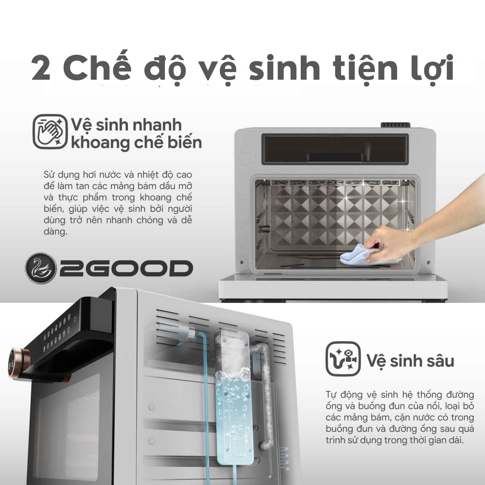 2 CHế độ Vệ SINH TIện Lợi Của Nồi CHIêN KHôNG Dầu 2GooD S100
