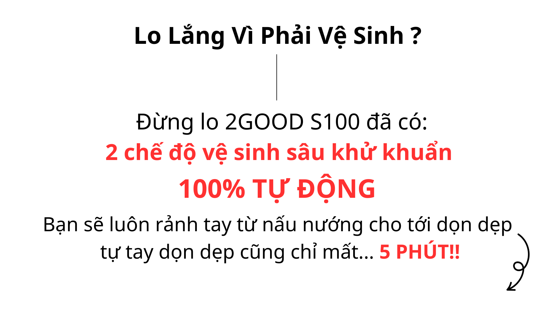 Không cần lo lắng về vấn đề vệ sinh với nồi chiên hơi nước 2GOOD S100 đã có 2 chế độ tự động vệ sinh khử khuẩn