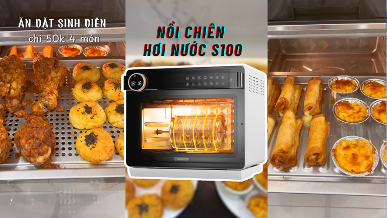 Bánh Cuộn Phô Mai, Đùi Gà Chiên, Bánh Khoai Tây, Bánh Ngô Phô Mai Tan Chảy Với Nồi Chiên Hơi Nước S100