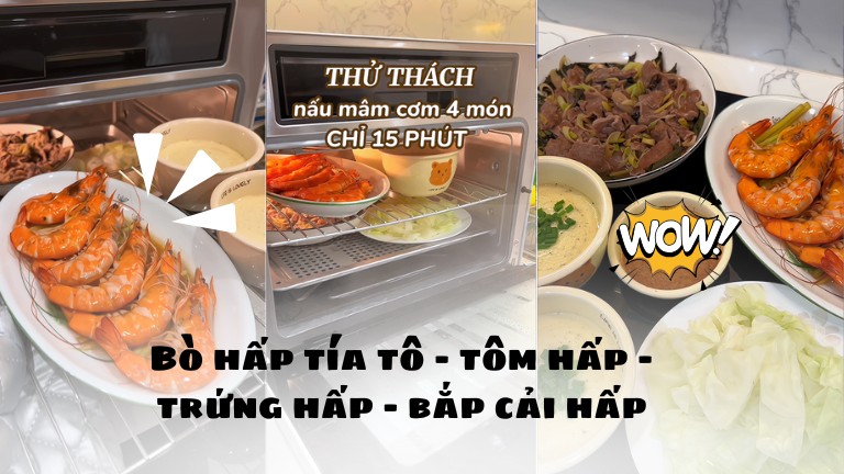 Bò Hấp Tía Tô - Tôm Hấp - Trứng Hấp - Bắp Cải Hấp