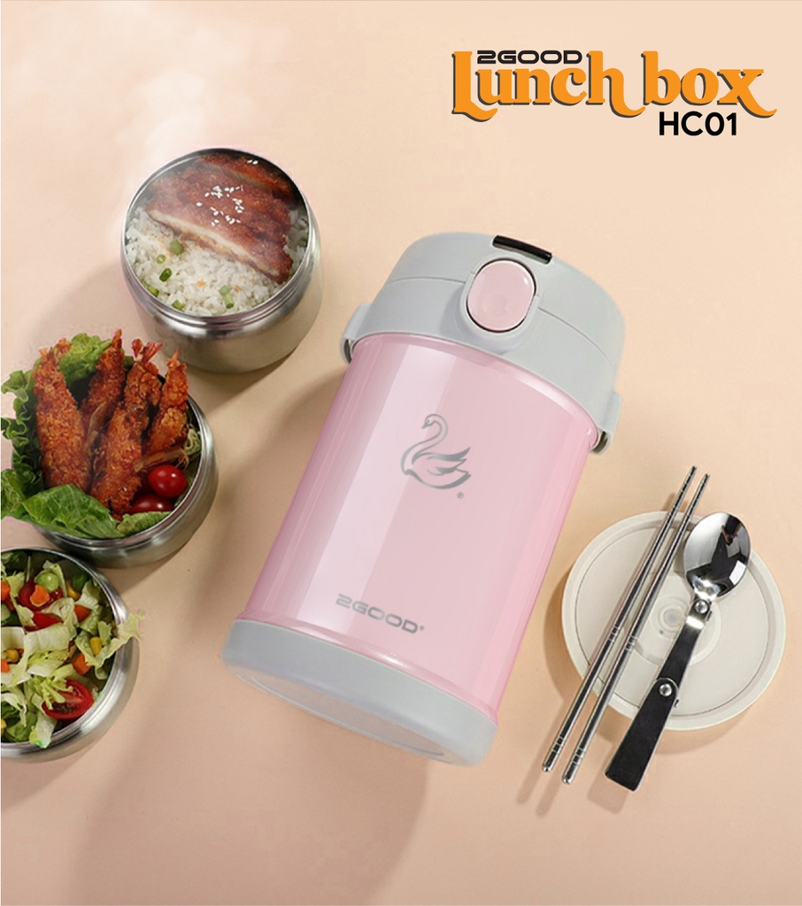 Bộ Hộp Cơm Giữ Nhiệt 2GOOD Lunch Box HC01 (2000ml) - Kèm Muỗng và Đũa Inox 304