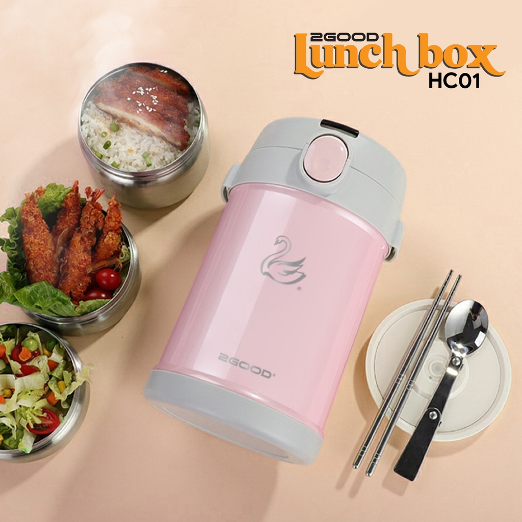Bộ Hộp Cơm Giữ Nhiệt 2GOOD Lunch Box HC01 (2000ml) - Kèm Muỗng và Đũa Inox 304