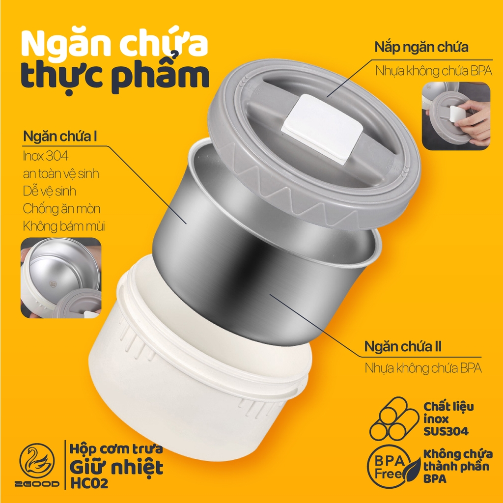 Hộp cơm giữ nhiệt 2GOOD HC-02 (2 lít) - Hàng Chính Hãng