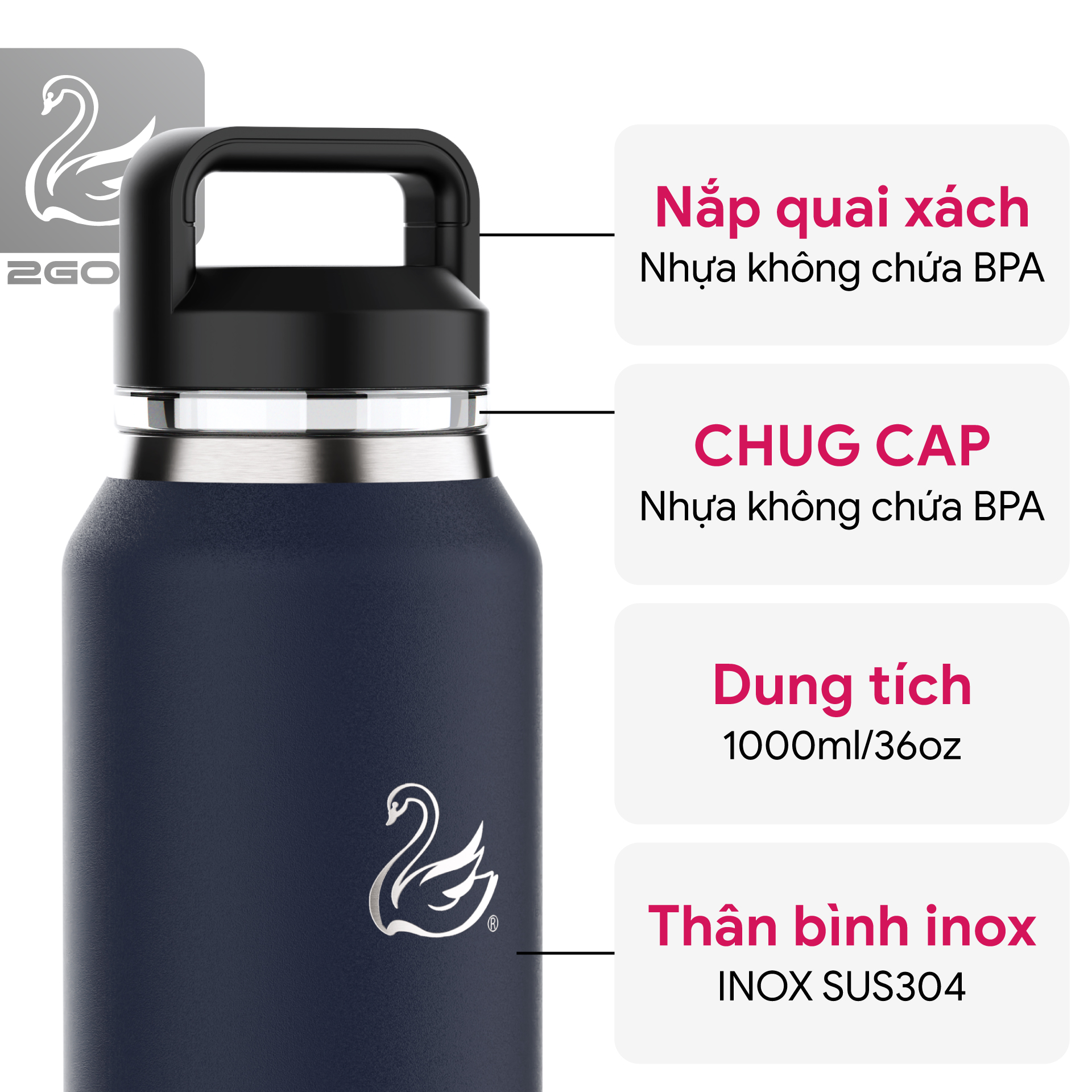 Bình giữ nhiệt 2GOOD Chug Cap CC-01 (1000ml)