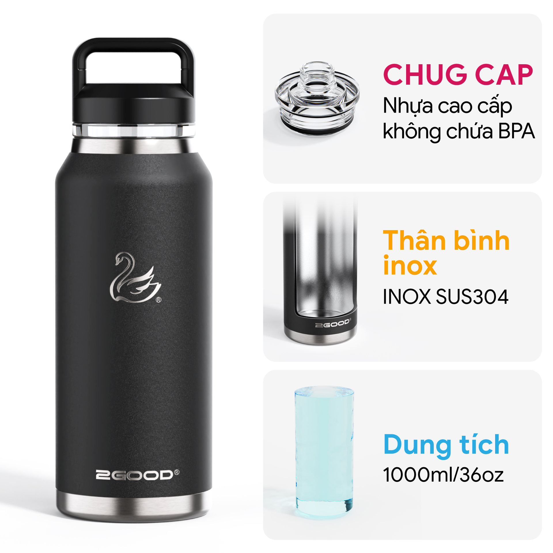 Bình giữ nhiệt 2GOOD Chug Cap CC-01 (1000ml)