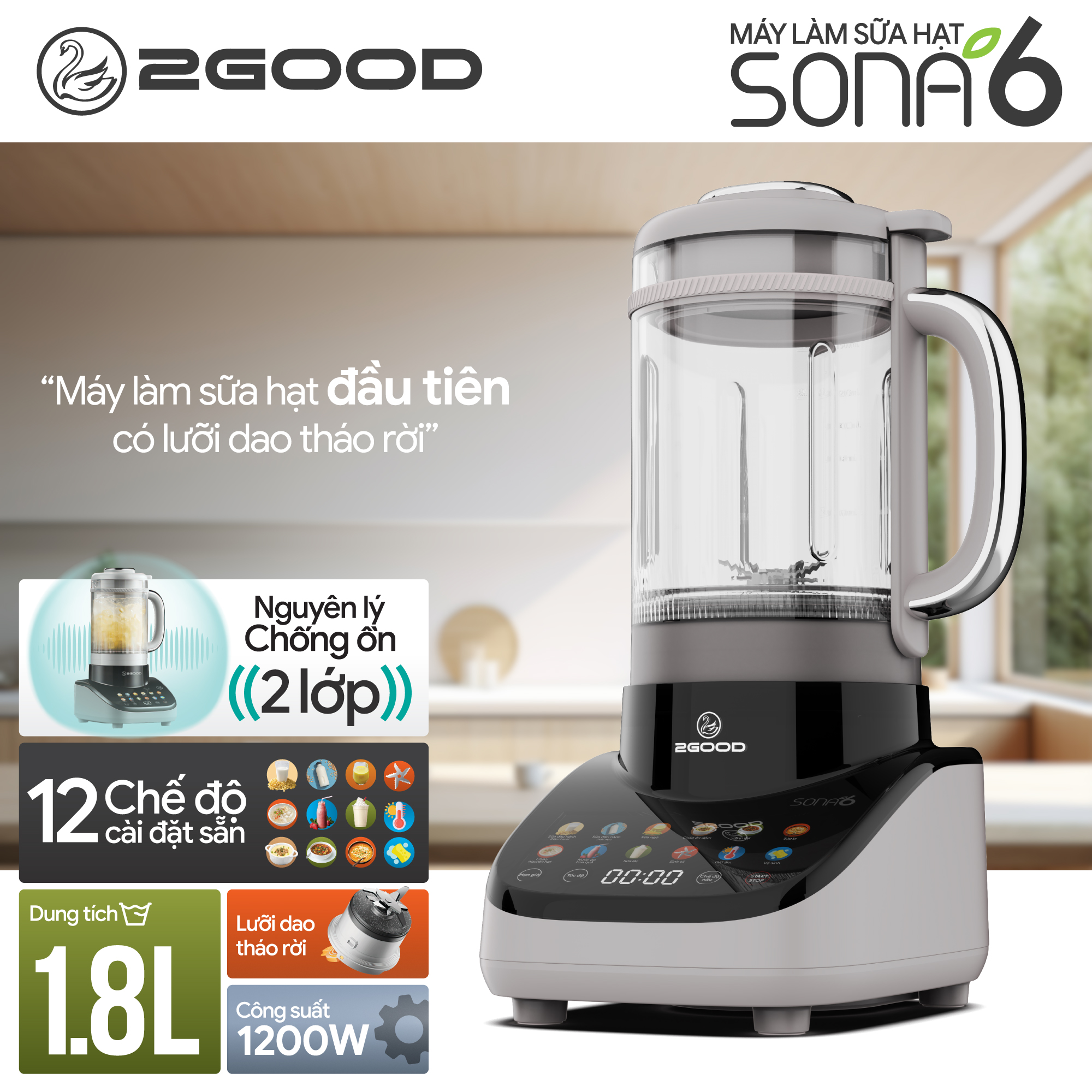 Máy Làm Sữa Hạt 2GOOD SONA 6 (1,8 lít)