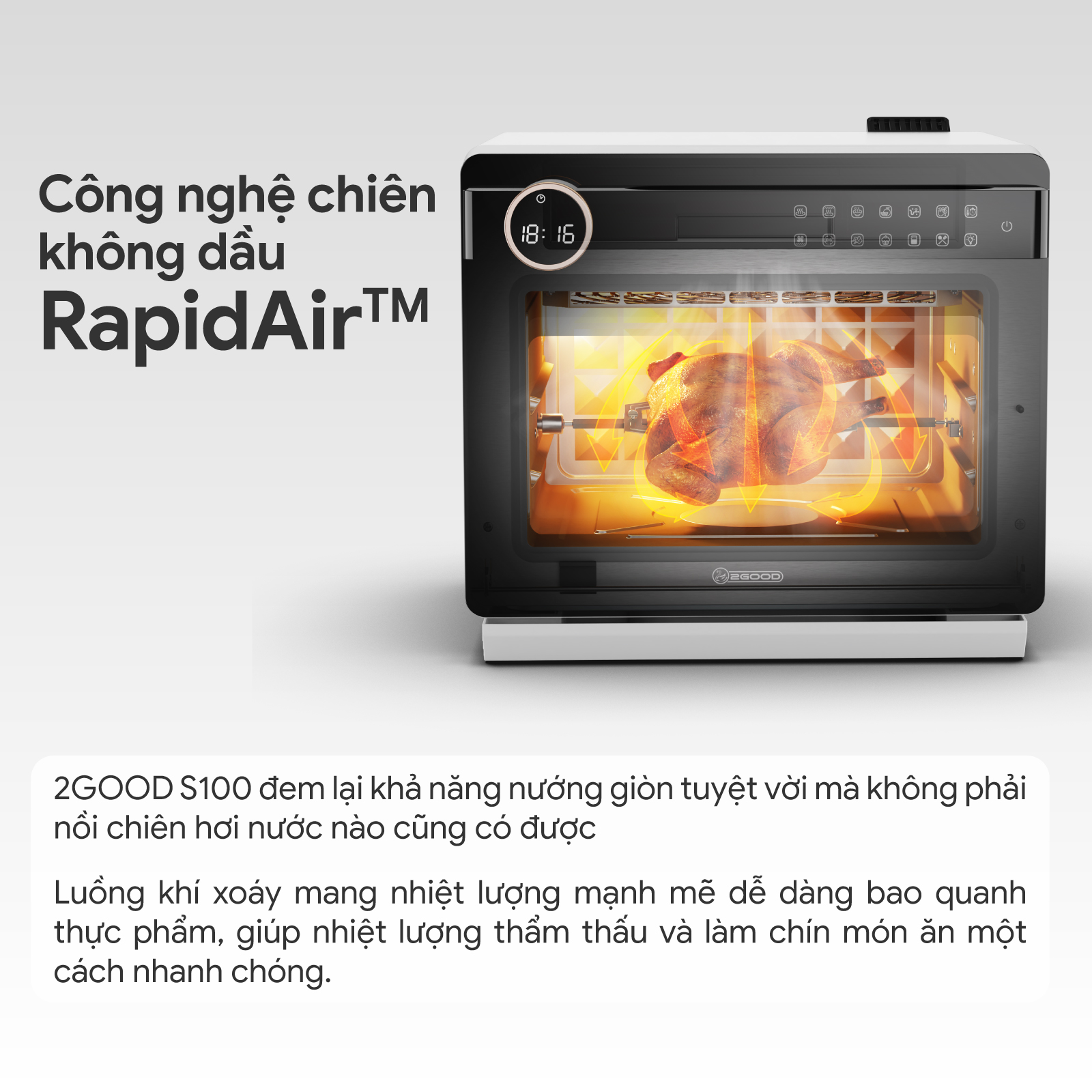 Nồi Chiên Không Dầu Kèm Hấp 2GOOD S100 (20 Lít)