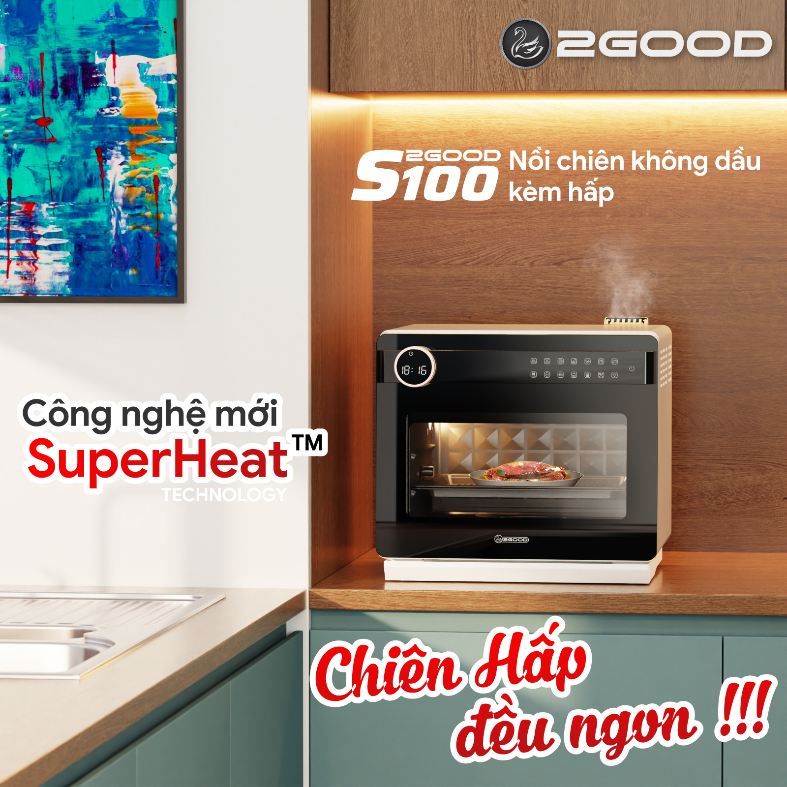 Nồi Chiên Không Dầu Kèm Hấp 2GOOD S100 (20 Lít)