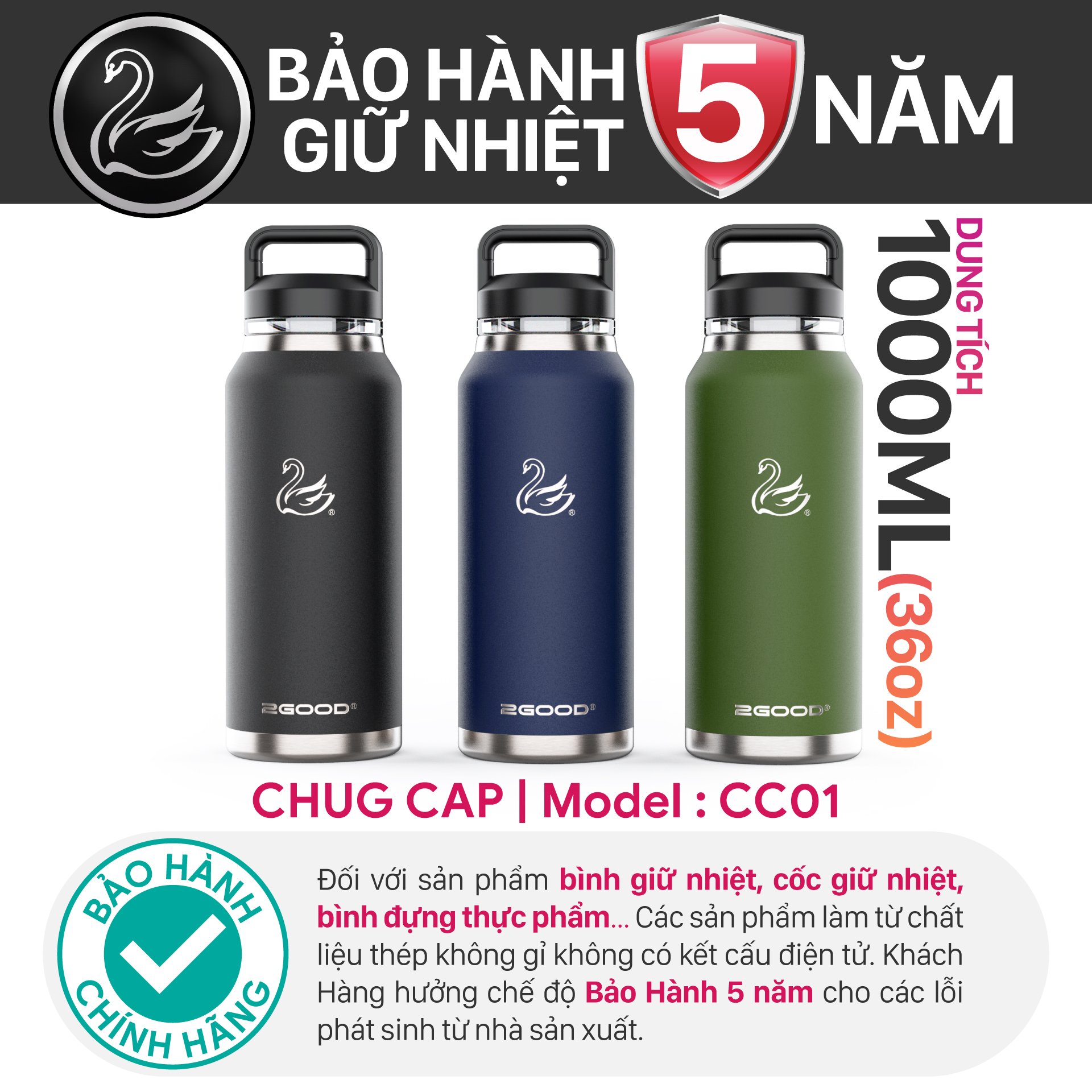 Bình giữ nhiệt 2GOOD Chug Cap CC-01 (1000ml)